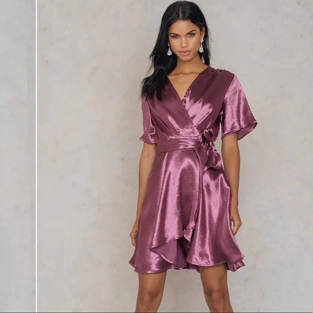 NA-KD Metallic Wrap Over Dress